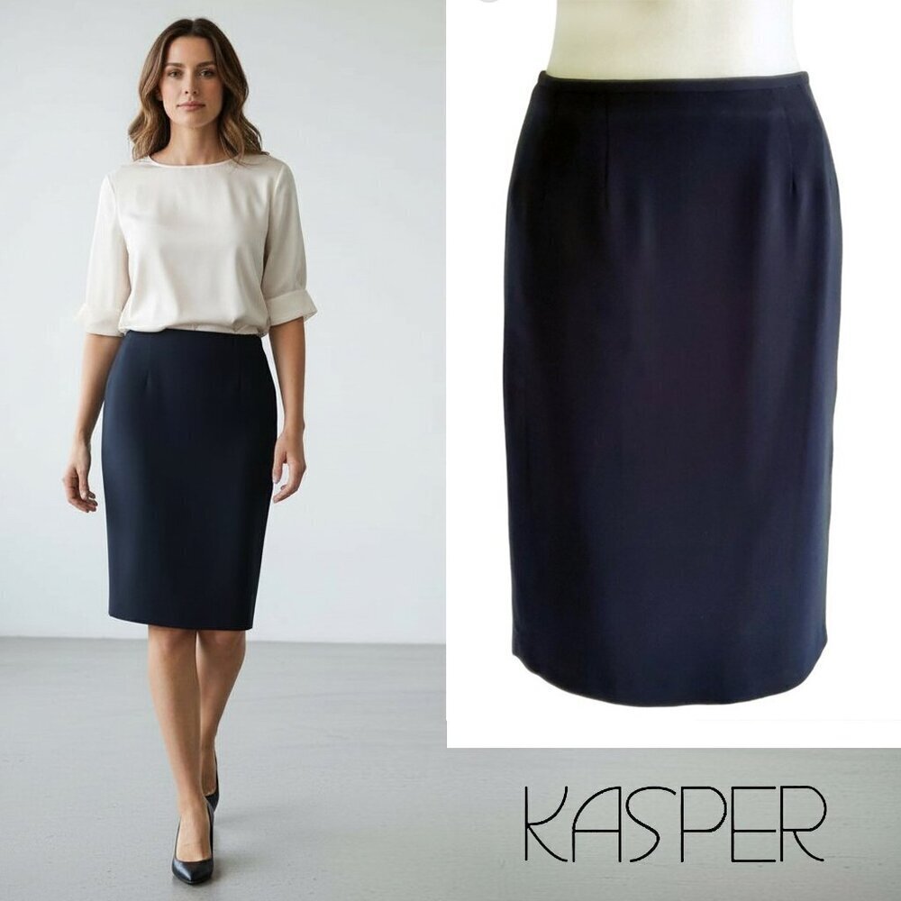 KASPER Black Pencil Skirt Fully Lined Career Professional Polyester Size 2